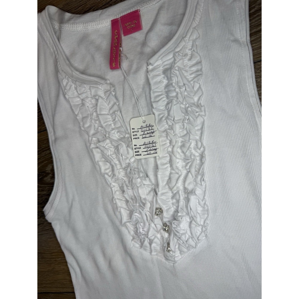 NWT Charlotte Tarantola Sz Large White Tank With‎ Crystal Accents Sleeveless Top - Picture 2 of 8